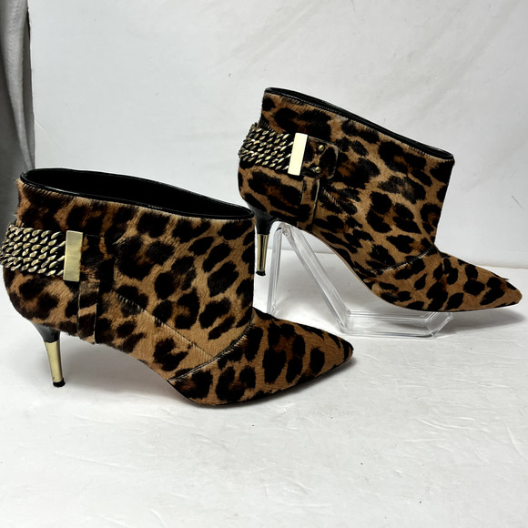 Brian Atwood Boots Womens 7.5M Leopard Print Calf Hair Pointed Toe Kitten Heel - Picture 7 of 13